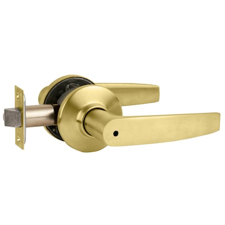 Grade 2 Tubular Lock, Privacy Function, Non-Keyed, Jupiter Lever, Satin Brass Finish, Non-Handed